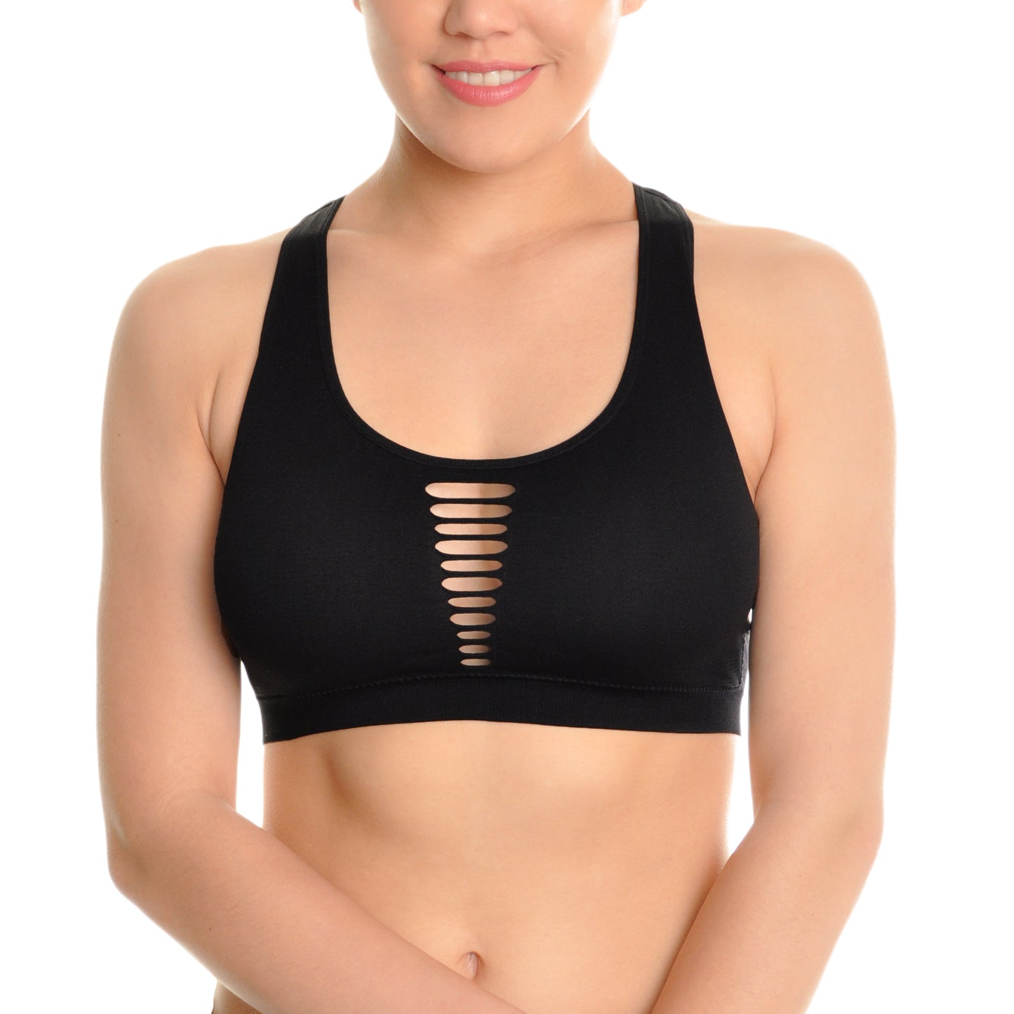 Angelina Seamless Cross Back Bralettes with Front Cut Out Pattern (3-Pack), #SE853