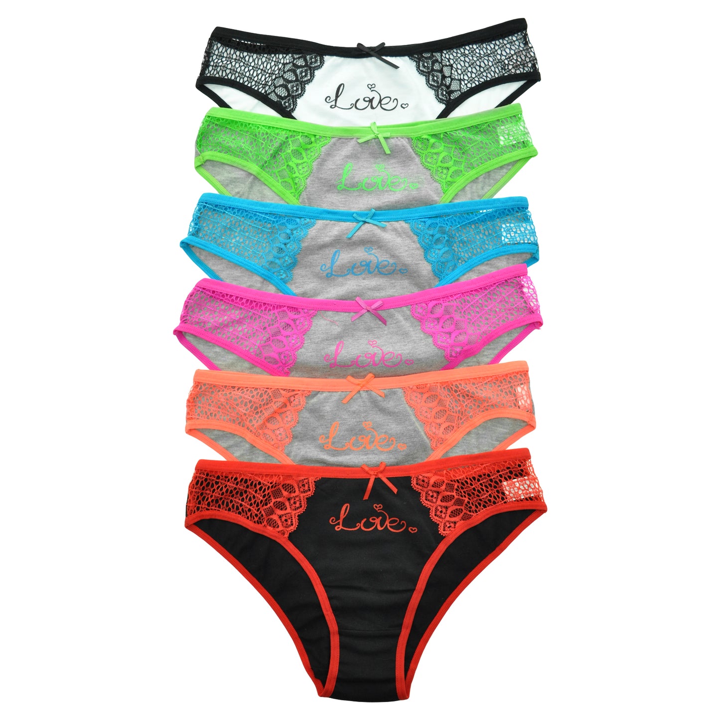 Angelina Cotton Bikini Panties with Love Print Design (6-Pack), #G6049