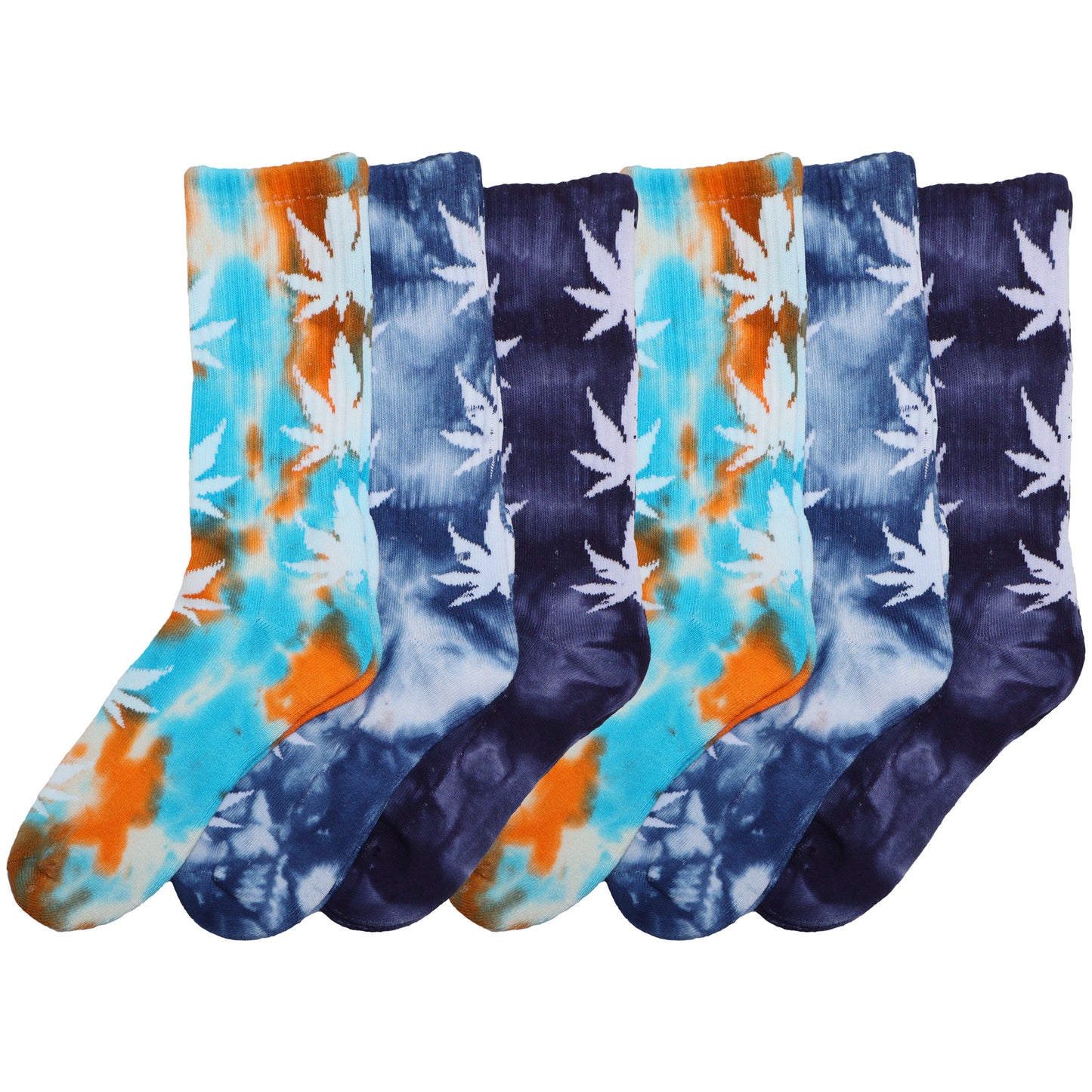 Angelina Novelty Rib Knit Crew Socks with Tie-Dye Leaf Print (6-Pairs), #2564