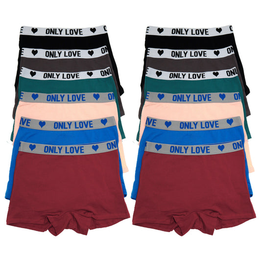 Angelina Cotton Boyshort Panties with Only Love Elastic Waistband (12-Pack), #G6514