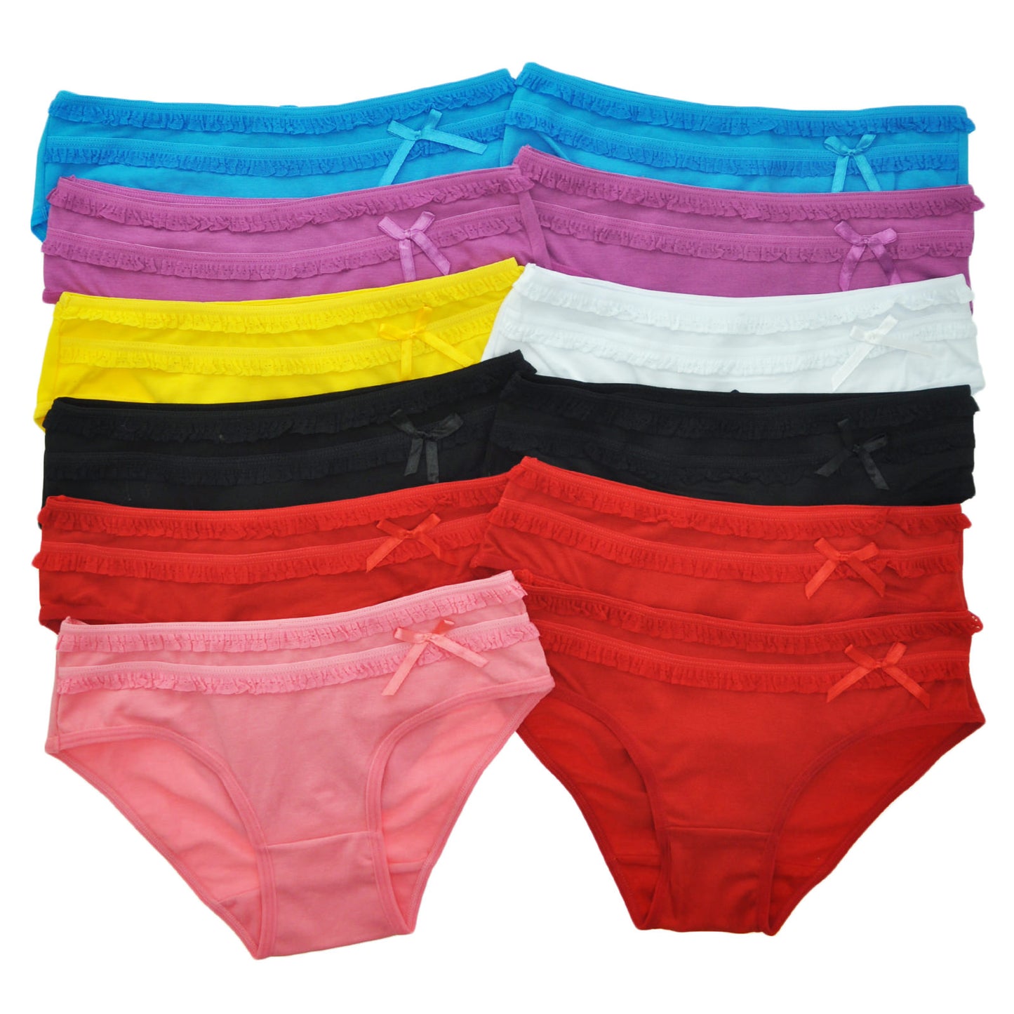 Angelina Cotton Double Ruffle Bowtie Accented Bikini Panties (12-Pack)