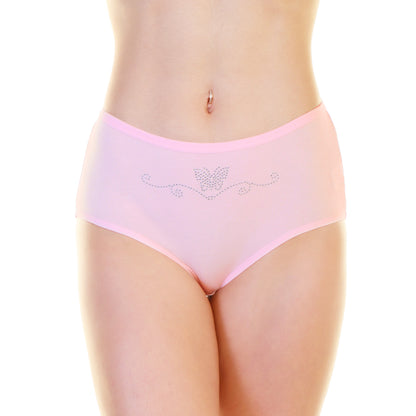 Angelina Cotton Mid-Rise Briefs with Rhinestone Butterfly Design (12-Pack), #G6486