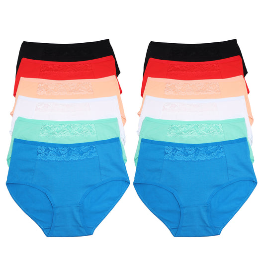 Angelina Classic Cotton Mid-Rise Brief Panties with Lace Waist Accent (12-Pack), #G6481
