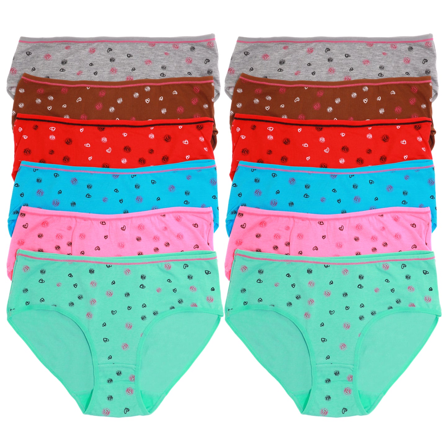 Angelina Cotton Bikini Panties with Hearts Print Design (12-Pack), #G6750