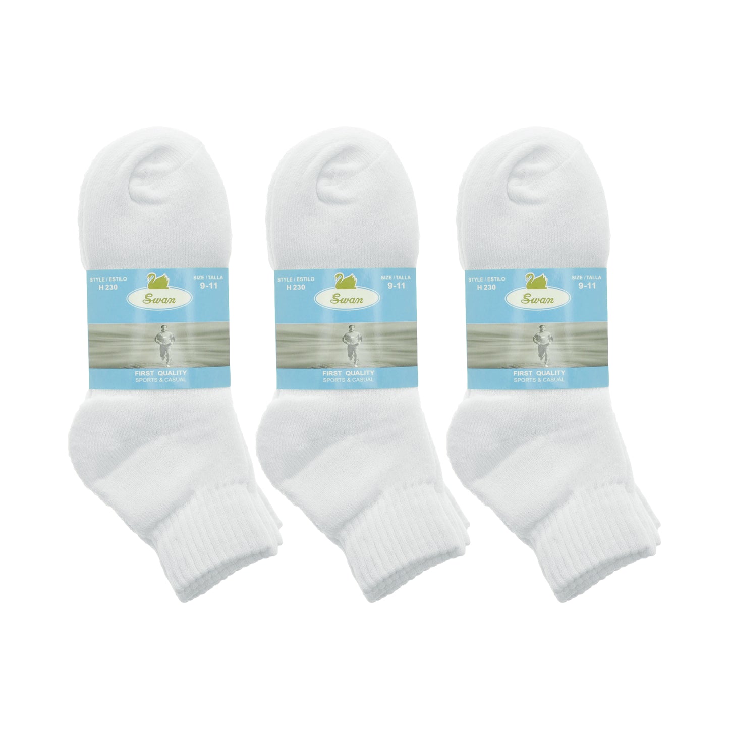 Swan Unisex Cotton Blend Quarter Socks (12-Pairs), #H230