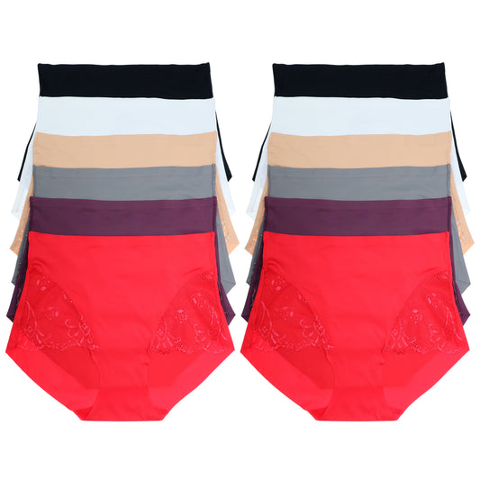 Angelina Laser Cut High-Rise Briefs with Lace Front Detail (6 or 12 Pack), #G6746