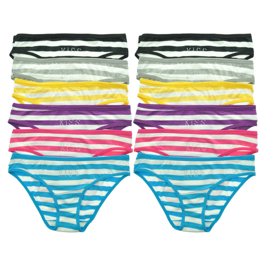 Angelina Cotton Bikini Panties with Rhinestone Kiss Design (12-Pack), #G3001
