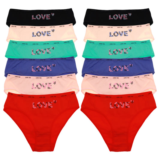 Angelina Cotton Bikini Panties with Love You Print on Waistband (12-Pack), #G6816