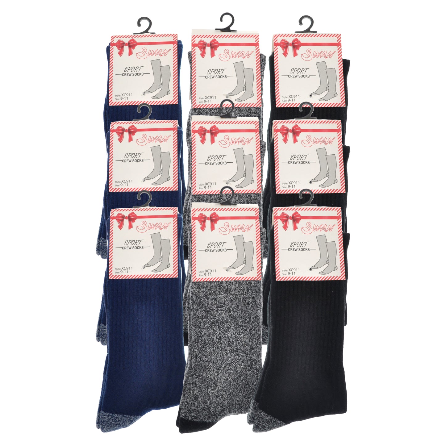 Swan French Terry Unisex Sport Crew Socks (12-Pairs), #XCSOCK