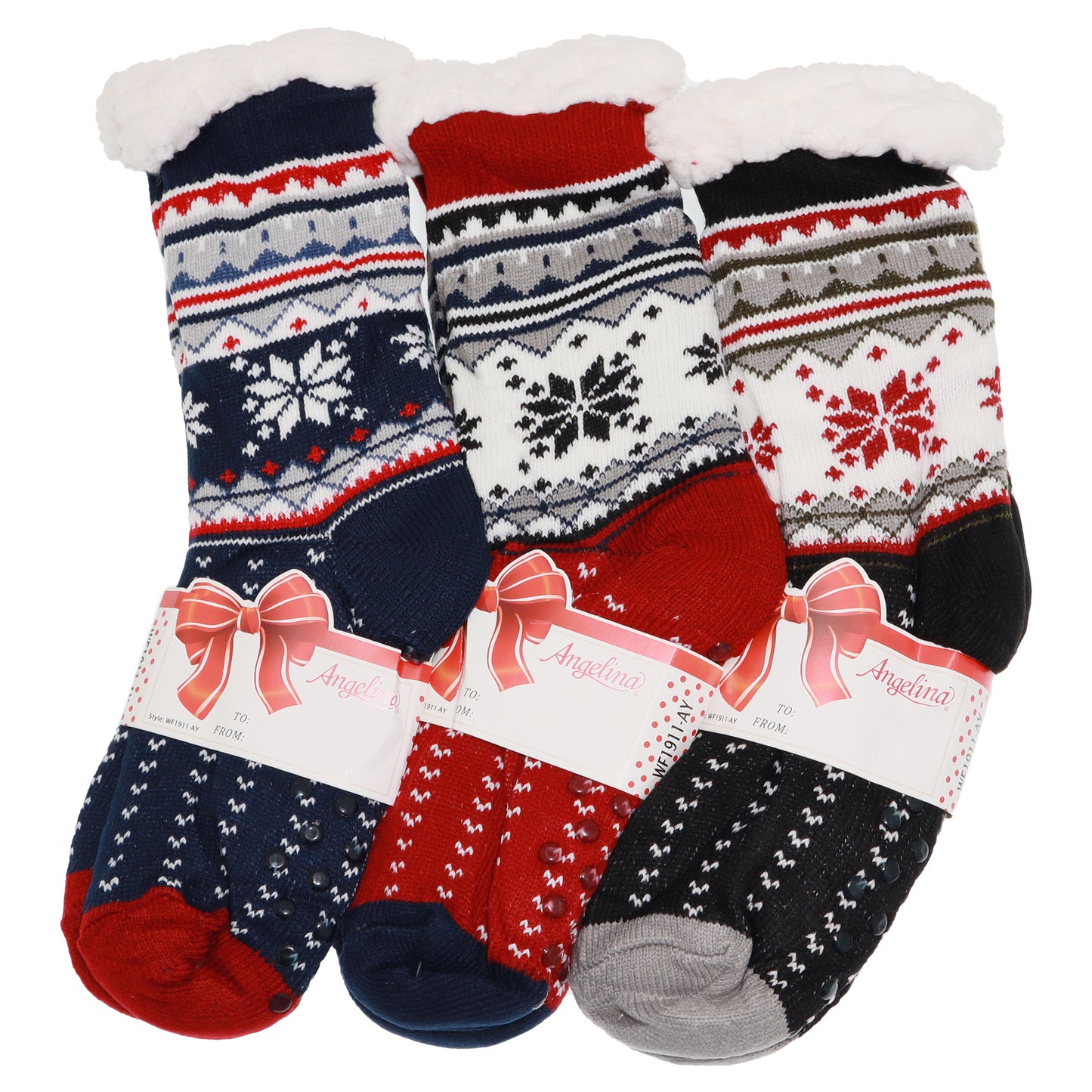 Angelina Winter-Weight Sherpa-Lined Knitted Thermal Crew Socks (3-Pairs), #WF1911