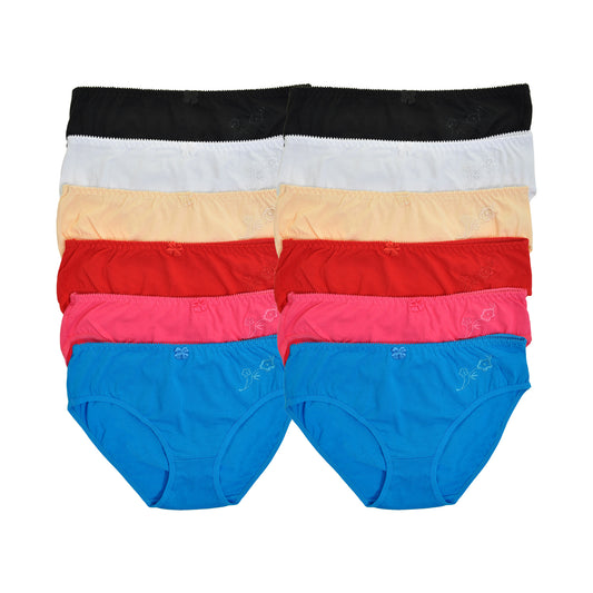 Angelina Cotton Mid-Rise Bikini with Embroidered Flower (12-Pack), #G3076