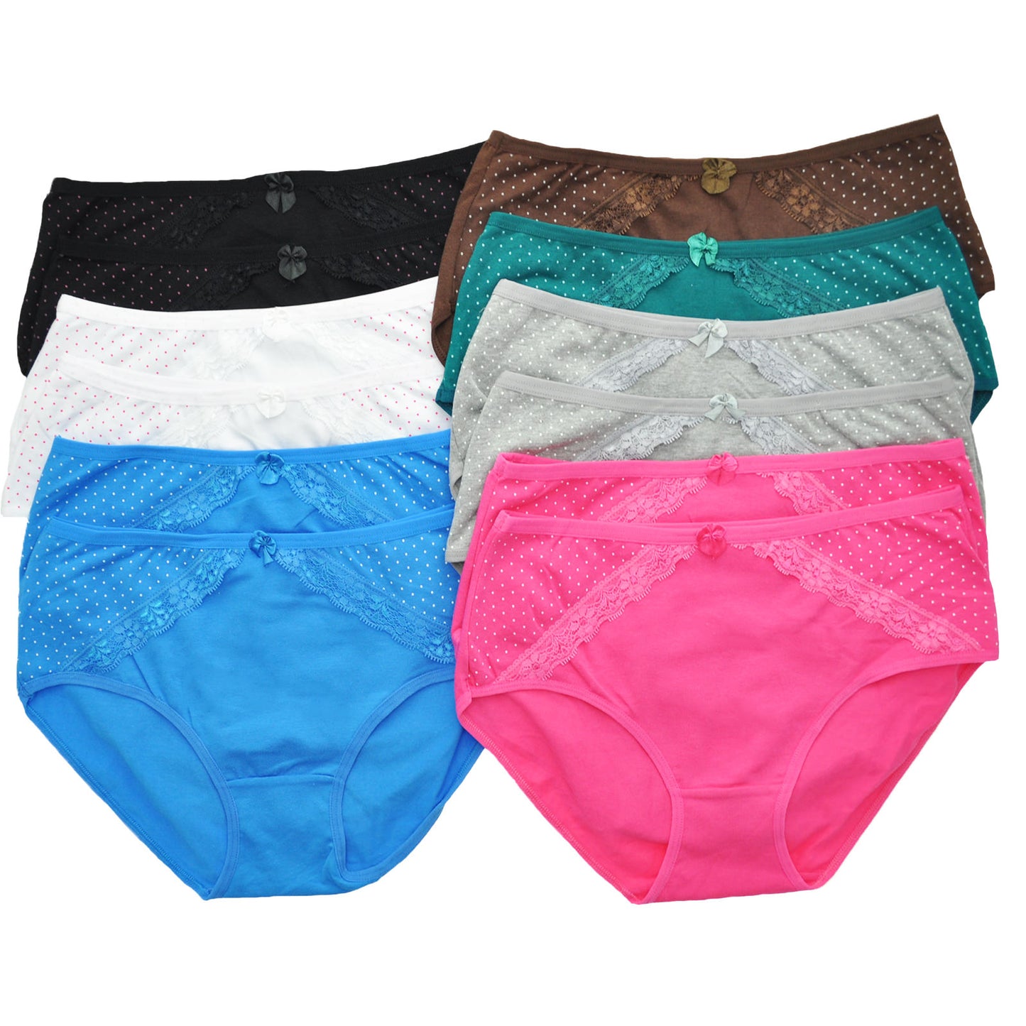 Angelina Cotton Mini Polka-Dot Lace Lined Hiphugger Panties (12-Pack), #G1016