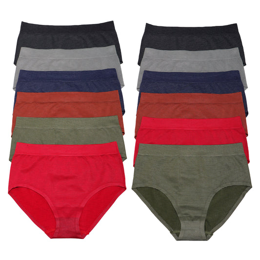 Angelina Seamless Mid-Rise Brief Panties with Stripes Print (6 or 12 Pack), #SE914