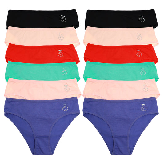 Angelina Cotton Bikini Panties with Rhinestone Design (12-Pack), #G6817