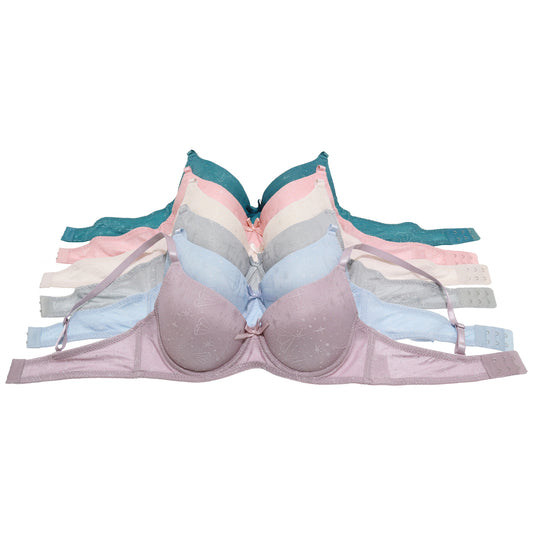 Angelina Wired Bras with Embroidered Diamond Design (6-Pack), #B376