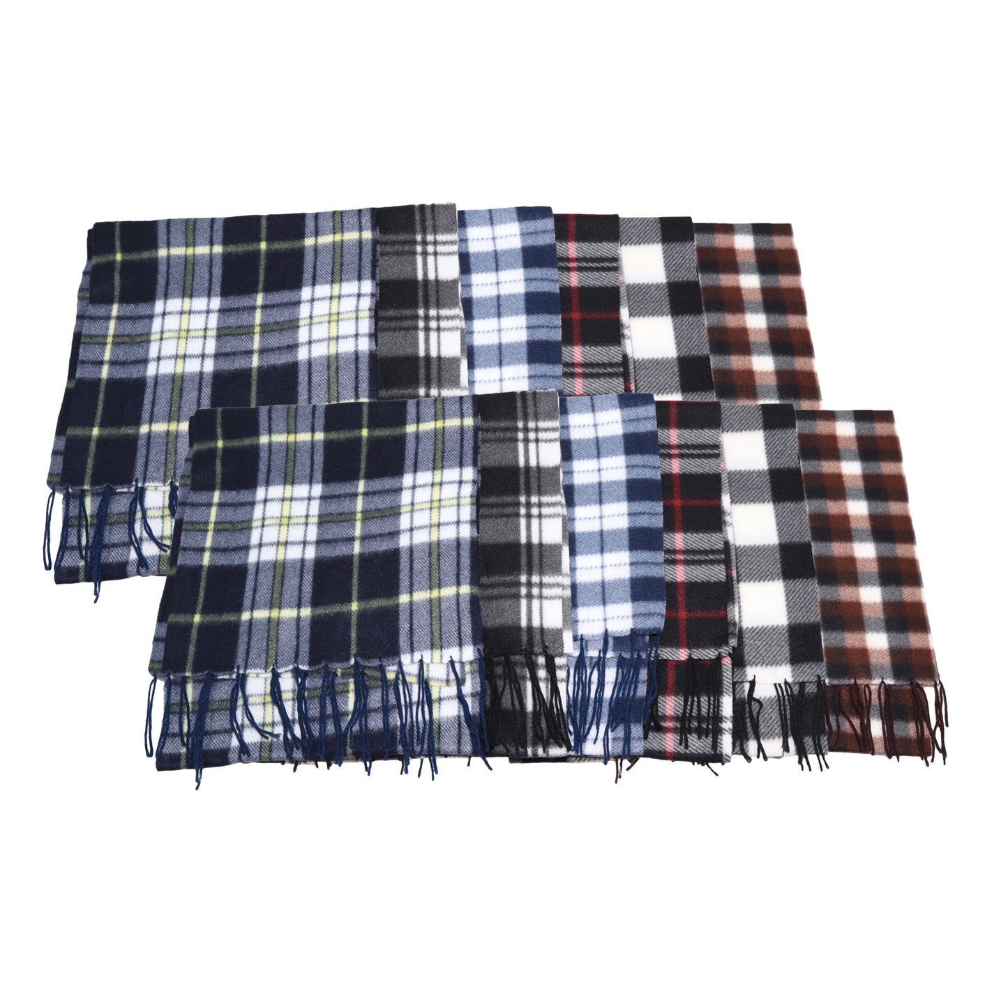 Angelina Unisex Plaid Winter-Weight Fleece Scarves with Fringe (12-Pack), #WN0908