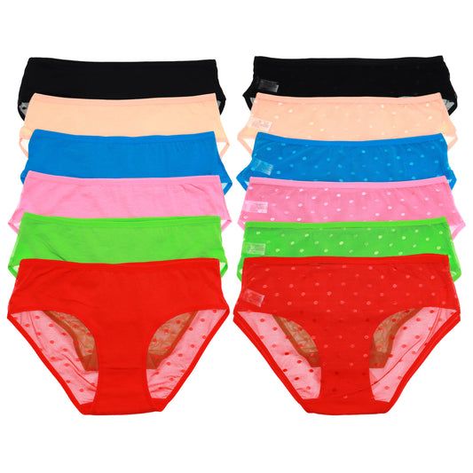 Angelina Cotton Hiphugger Panties with Polka Dot Mesh Back (12-Pack), #G6793