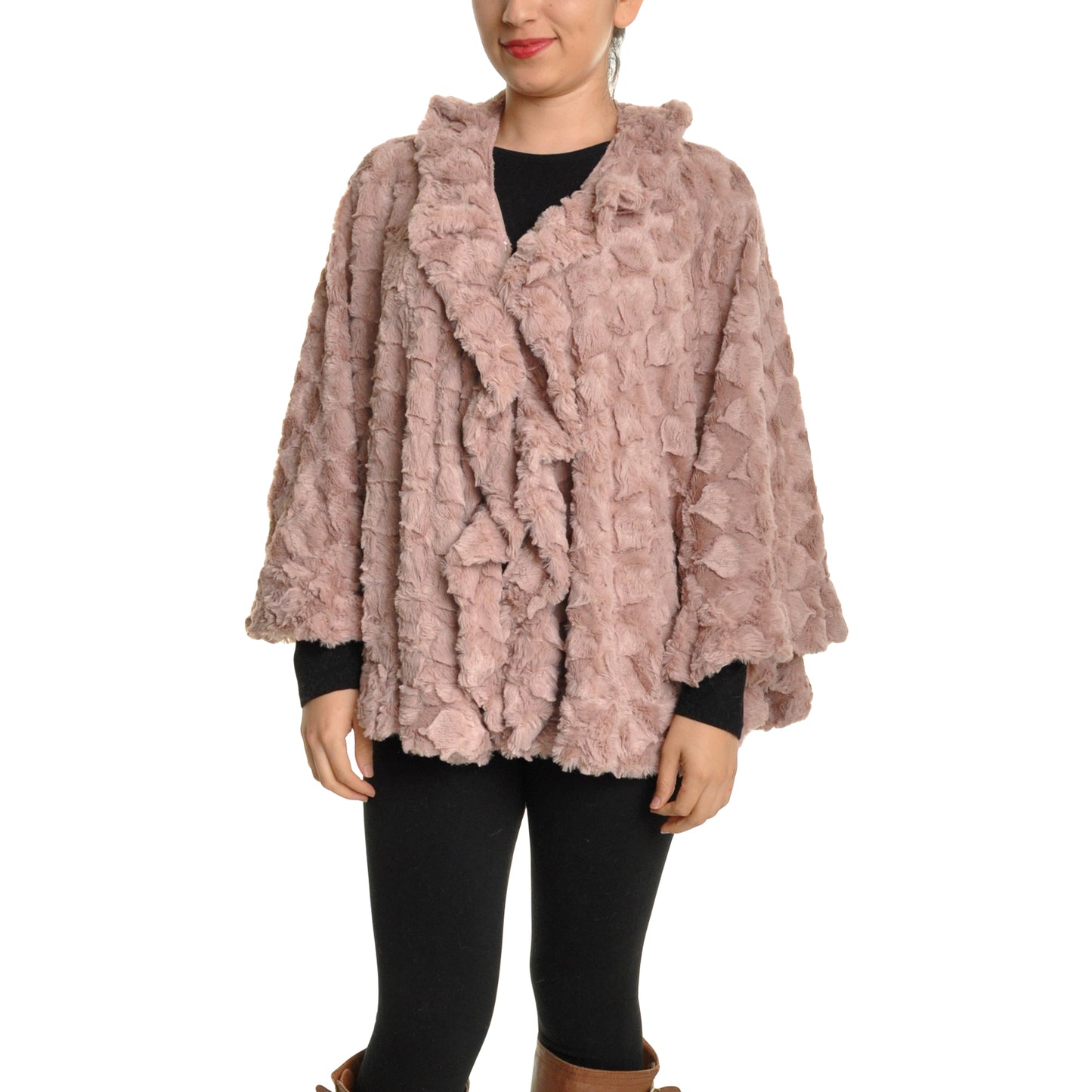 Angelina Oversized Faux Fur Poncho, Quilted Pattern, Round (1-Pack), #WN05