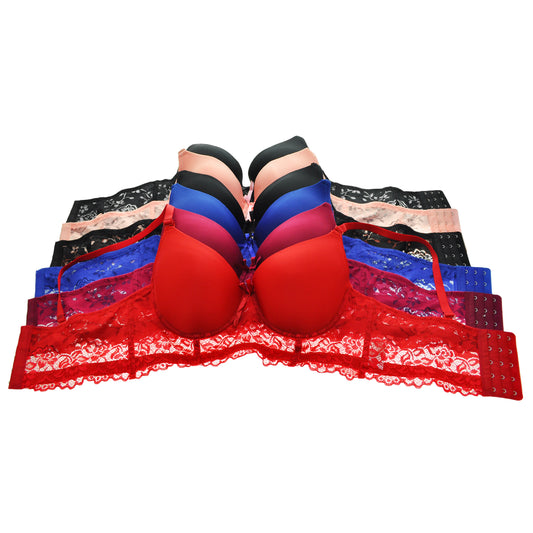 Angelina Wired T-Shirt Bras with Rose Lace Wings (6 Pack), #B983