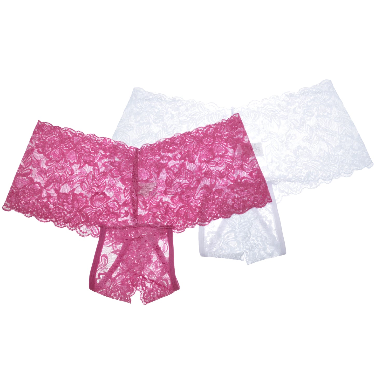 Angelina Open-Crotch Cheeky Boxers with Floral Lace Design (2-Pack), #G3252