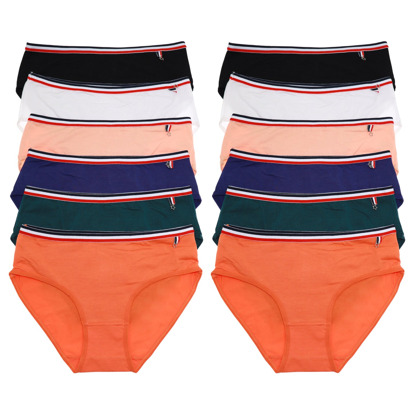 Angelina Cotton Hiphugger Panties with Striped Elastic Waistband (12-Pack), #G6755