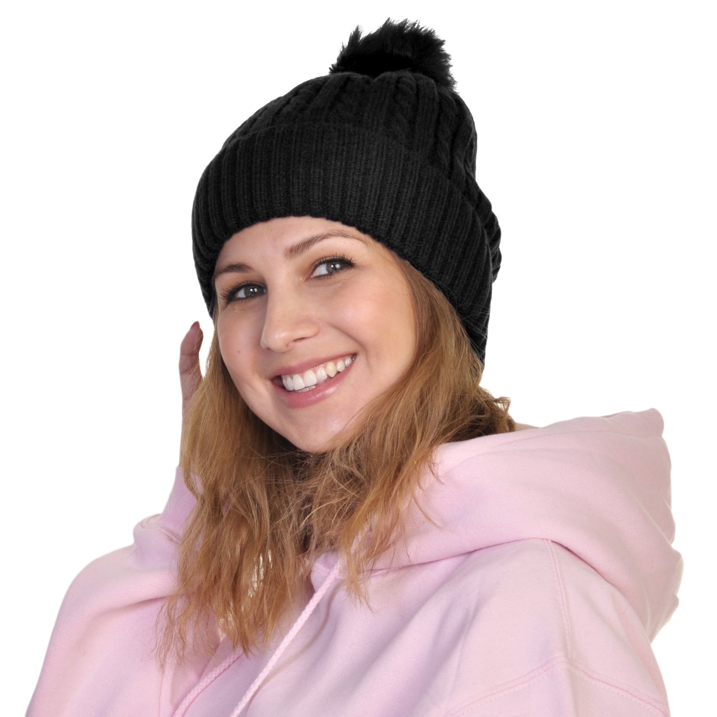 Angelina Pom-Pom Cable Knit Beanies (3-Pack), #WH0072