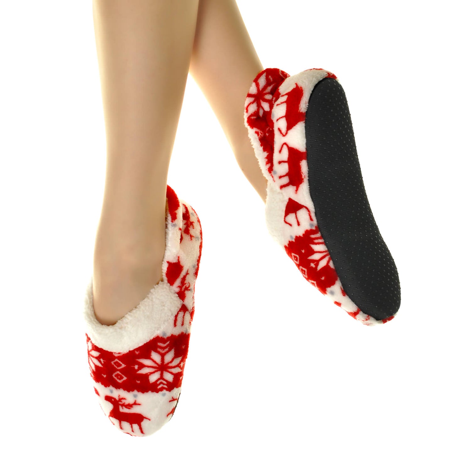 Angelina Snuggly Slip-Resistant Christmas Deer Slipper Socks (12-Pack), #WF1134