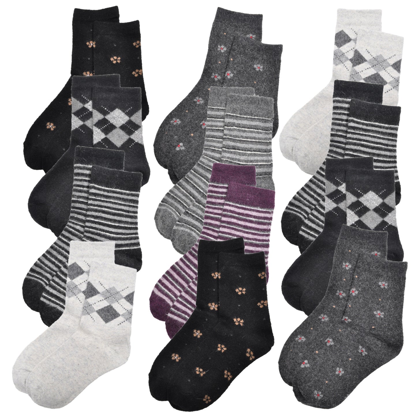 Angelina Wool-Blend Half-Crew Winter Socks (12-Pairs), #WF1998