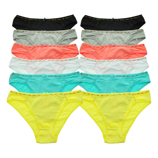 Angelina Cotton Bikini Panties with Rainbow Elastic Band (12-Pack), #G6128