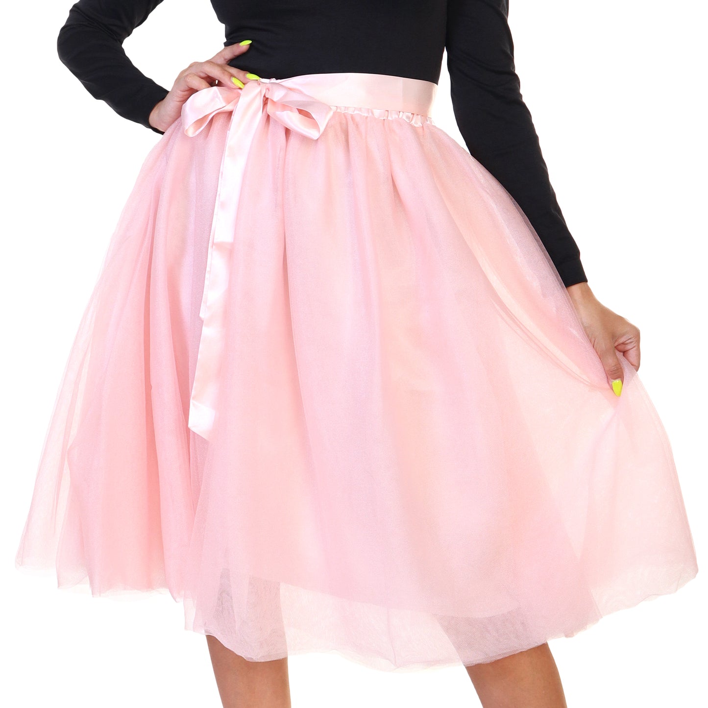 Angelina Mesh Tutu Midi Skirt with Detachable Satin Ribbon (1-Pack), #TU038