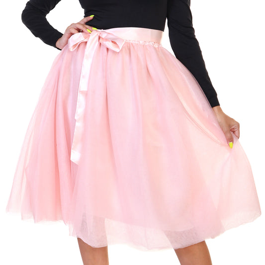 Angelina Mesh Tutu Midi Skirt with Detachable Satin Ribbon (1-Pack), #TU038