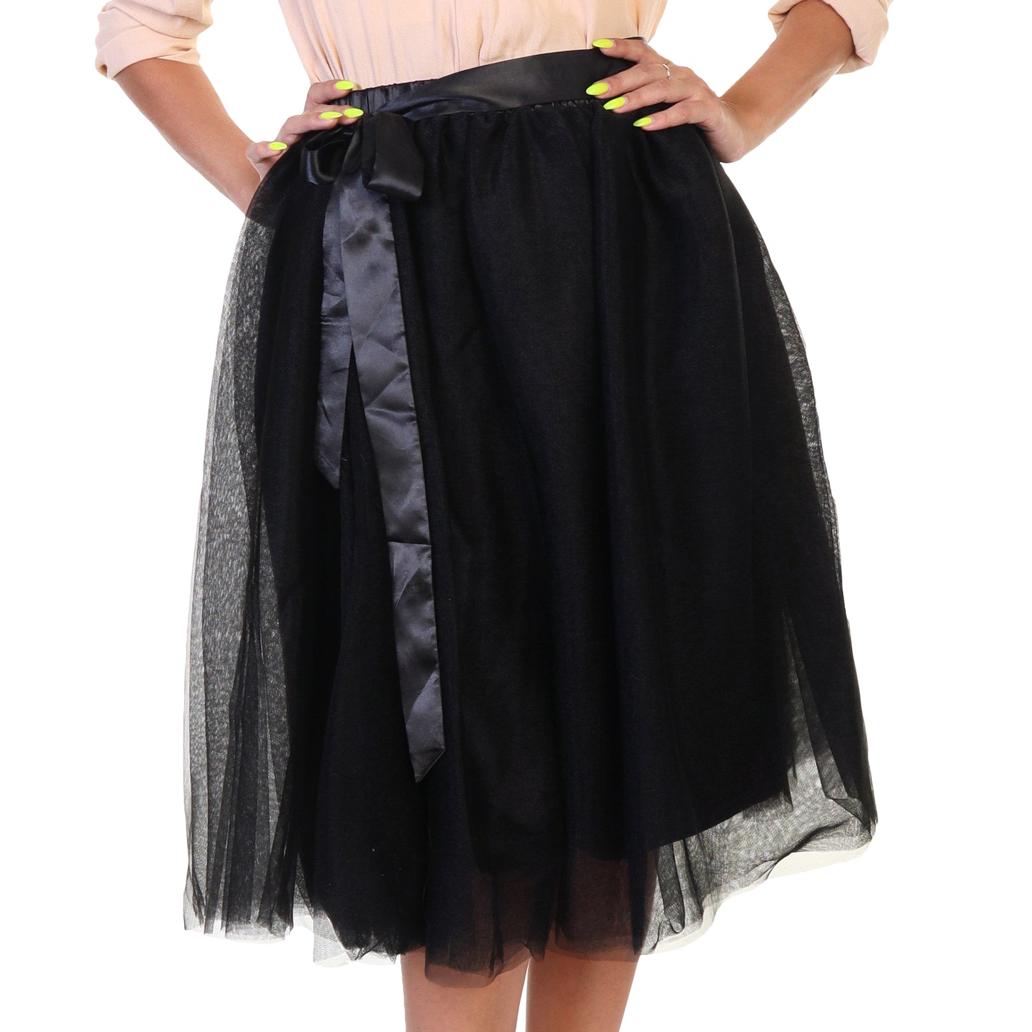 Angelina Mesh Tutu Midi Skirt with Detachable Satin Ribbon (1-Pack), #TU038