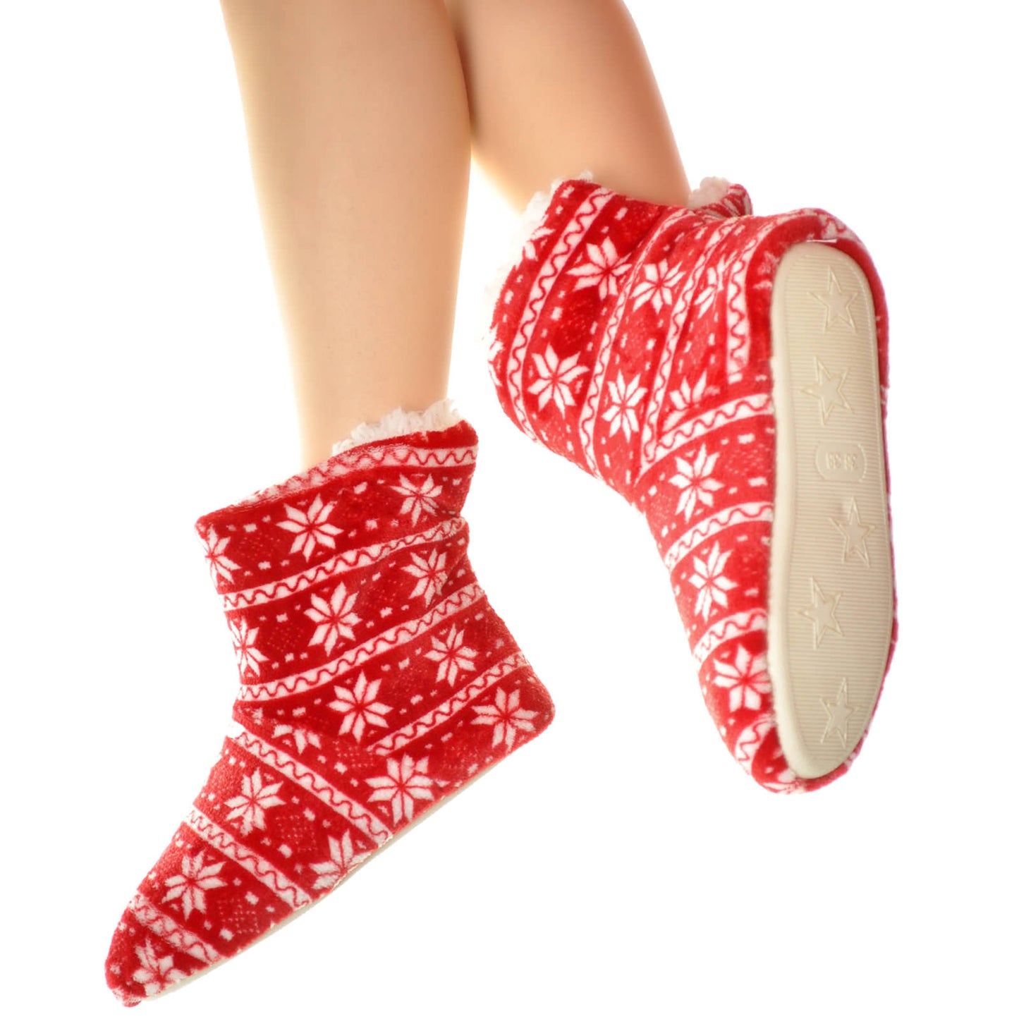 Angelina Fleece-Lined Plush Indoor Boots with Padded Rubber Sole (6-Pairs), #WF1182