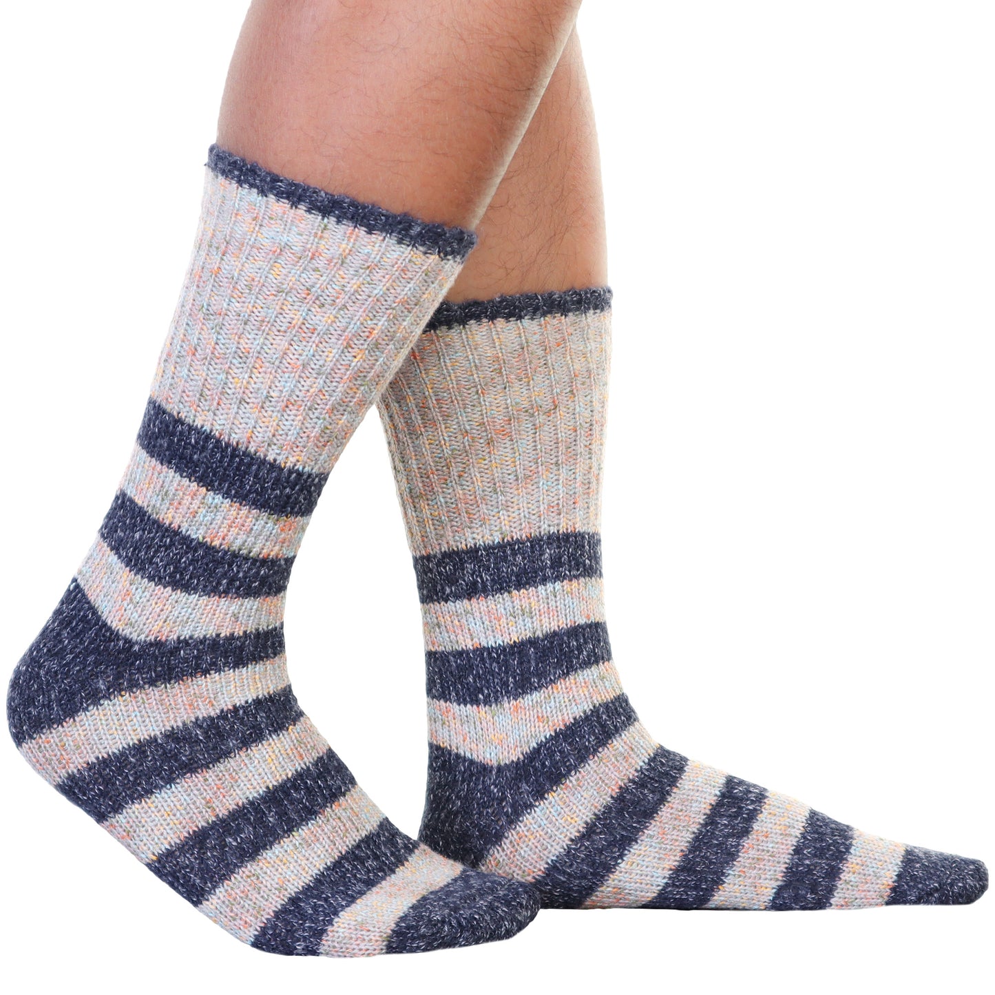 Angelina Unisex Cozy Fuzzy Crew Socks with Stripes Pattern (6-Pairs), #2565