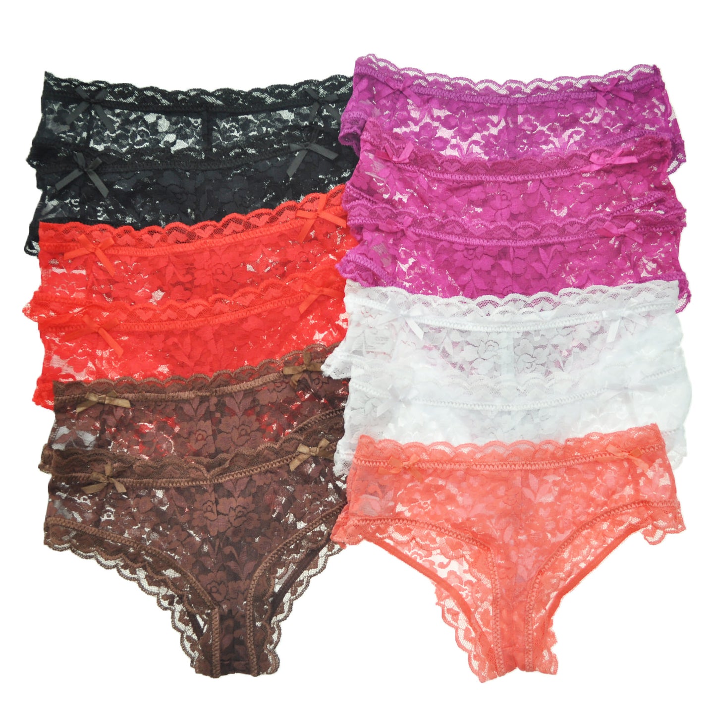 Angelina Elastic Floral Lace Sexy See-Through Cheekini Panties (12-Pack), #G1211