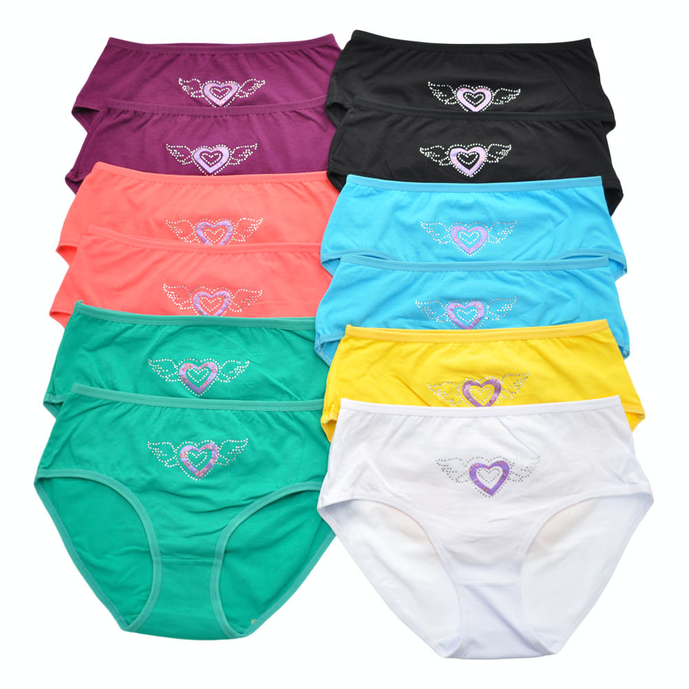 Angelina Cotton Heart Embellished Rhinestone Briefs (12-Pack), #G3123