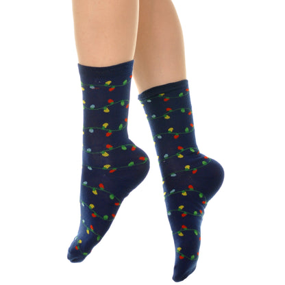 Angelina Novelty Holiday Lights Crew or Knee-High Socks (3-Pairs), #2555