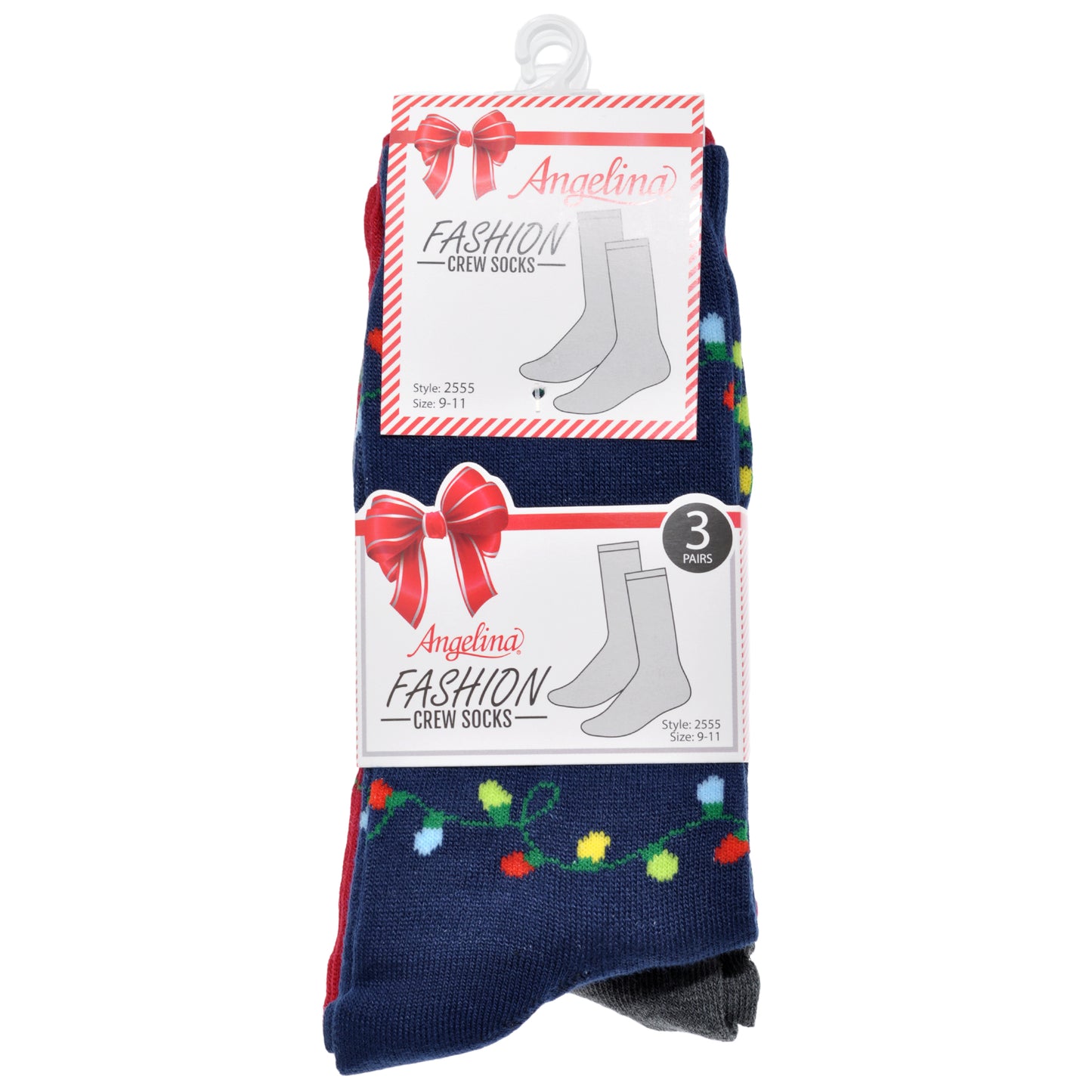 Angelina Novelty Holiday Lights Crew or Knee-High Socks (3-Pairs), #2555