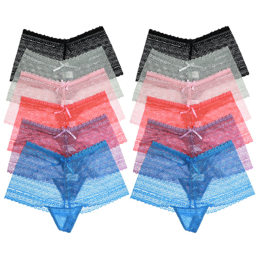 Angelina Lace Cheeky Thong Panties (12-Pack), #B365