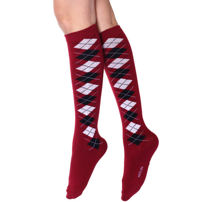 Angelina Argyle Knit Pattern Knee-High Socks (3-Pairs), #2567
