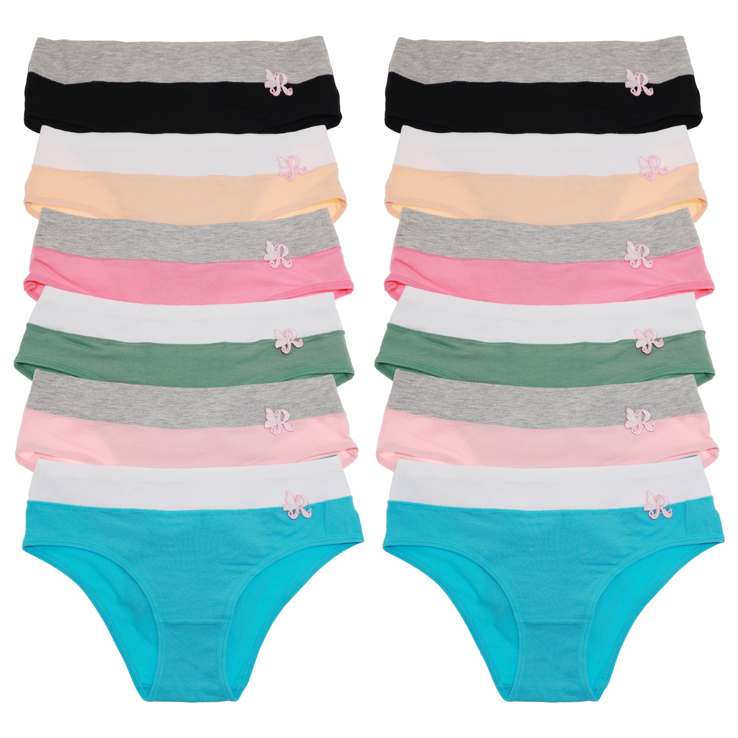 Angelina Cotton Bikini Panties with Embroidered Detail (12-Pack), #G6799