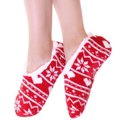 Angelina Winter-Weight Sherpa-Lined Slipper Socks w/ Fair Isle Print (2-Pairs), #WF1921