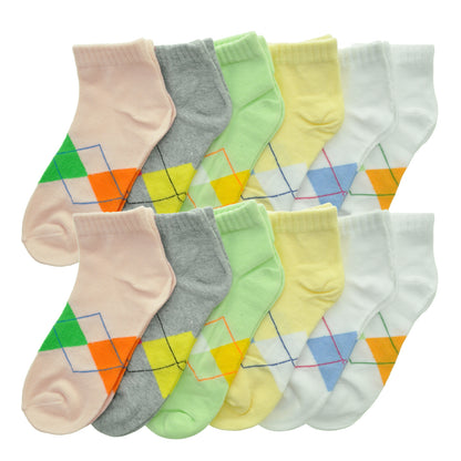Assorted Prints Unisex Low Cut Trainer Socks (12-Pairs)