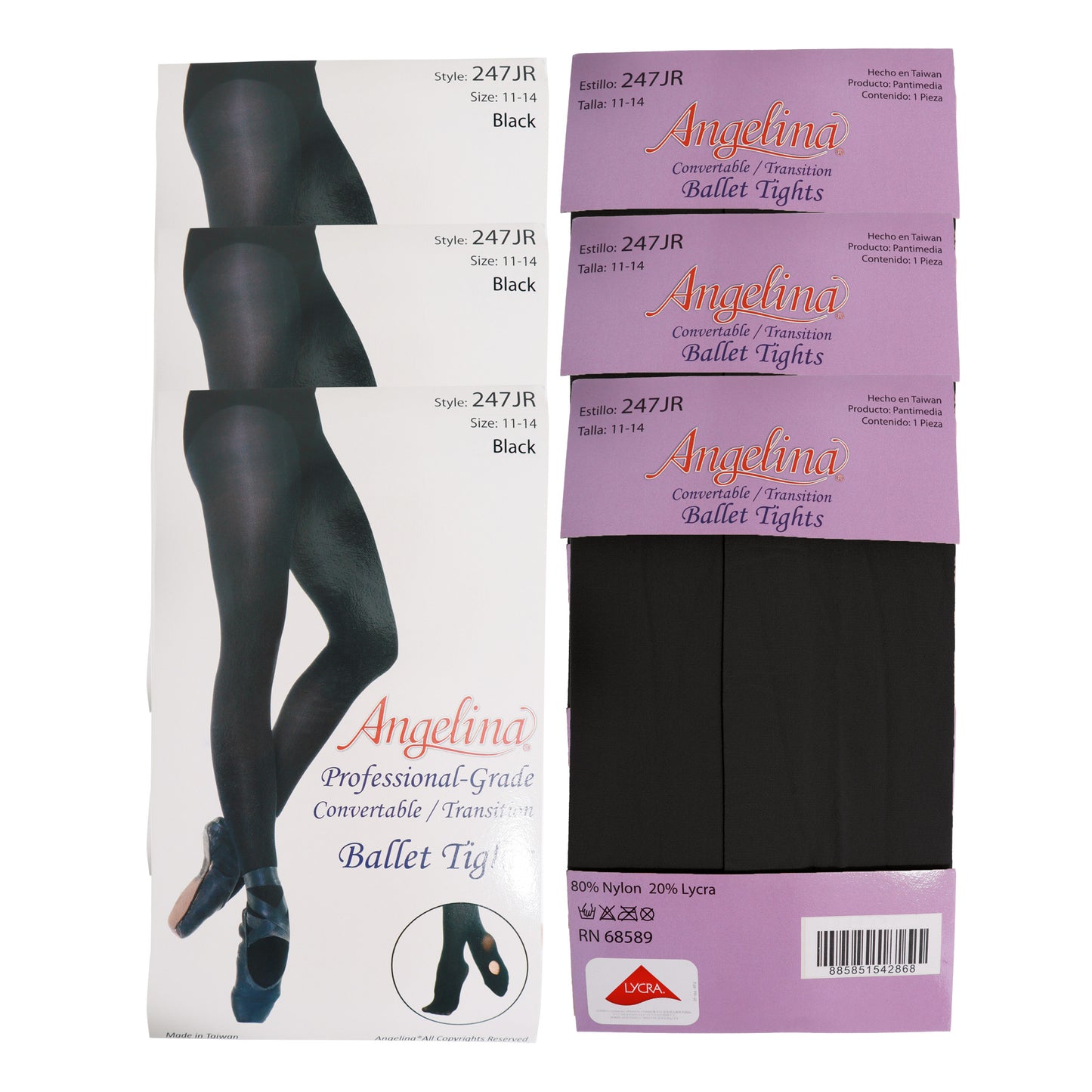 Angelina Juniors Professional-Grade Convertible Ballet Tights (3 Dozen), #247JR