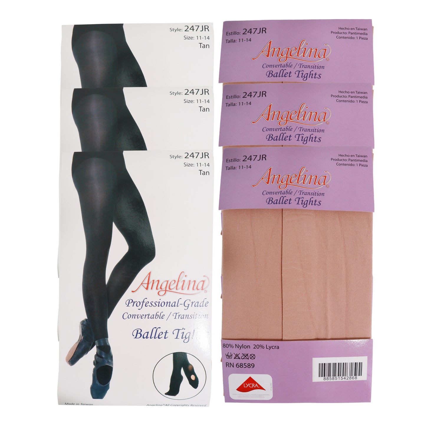 Angelina Juniors Professional-Grade Convertible Ballet Tights (3 Dozen), #247JR