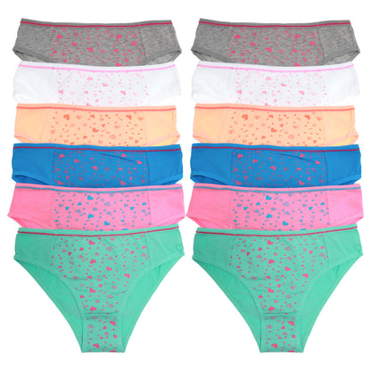 Angelina Cotton Bikini Panties with Hearts and Swirl Print Design (12-Pack), #G6791