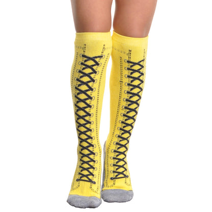 Angelina Cotton Knee-High Socks with Lace Up Boots Design (6 or 12 Pack), #2538