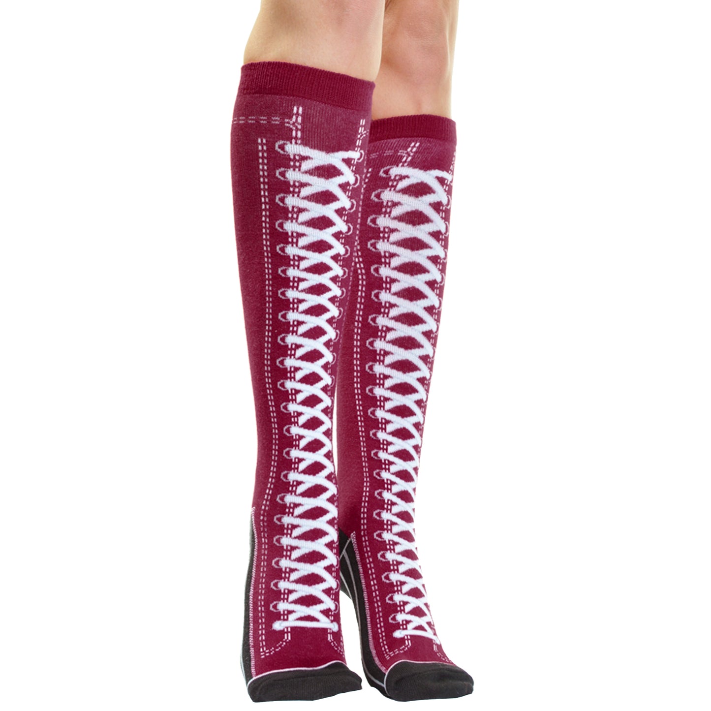 Angelina Cotton Knee-High Socks with Lace Up Boots Design (6 or 12 Pack), #2538