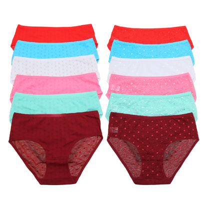 Angelina Cotton Hiphugger Panties with Polka Dot Mesh Back (12-Pack), #G6636