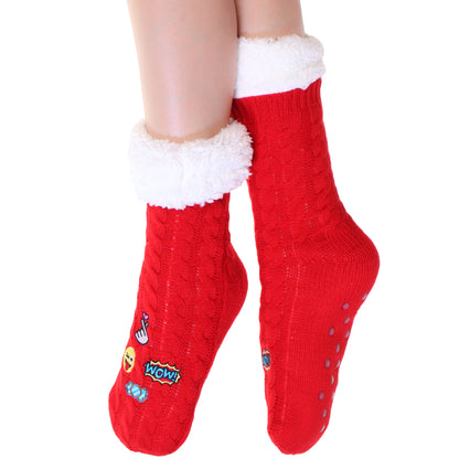 Angelina Winter-Weight Sherpa-Lined Knitted Emoji Thermal Crew Socks (3-Pairs), #WF1923